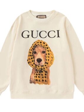 Gucci Cream Sweatshirt with Yellow Polka-Dot Dog Print